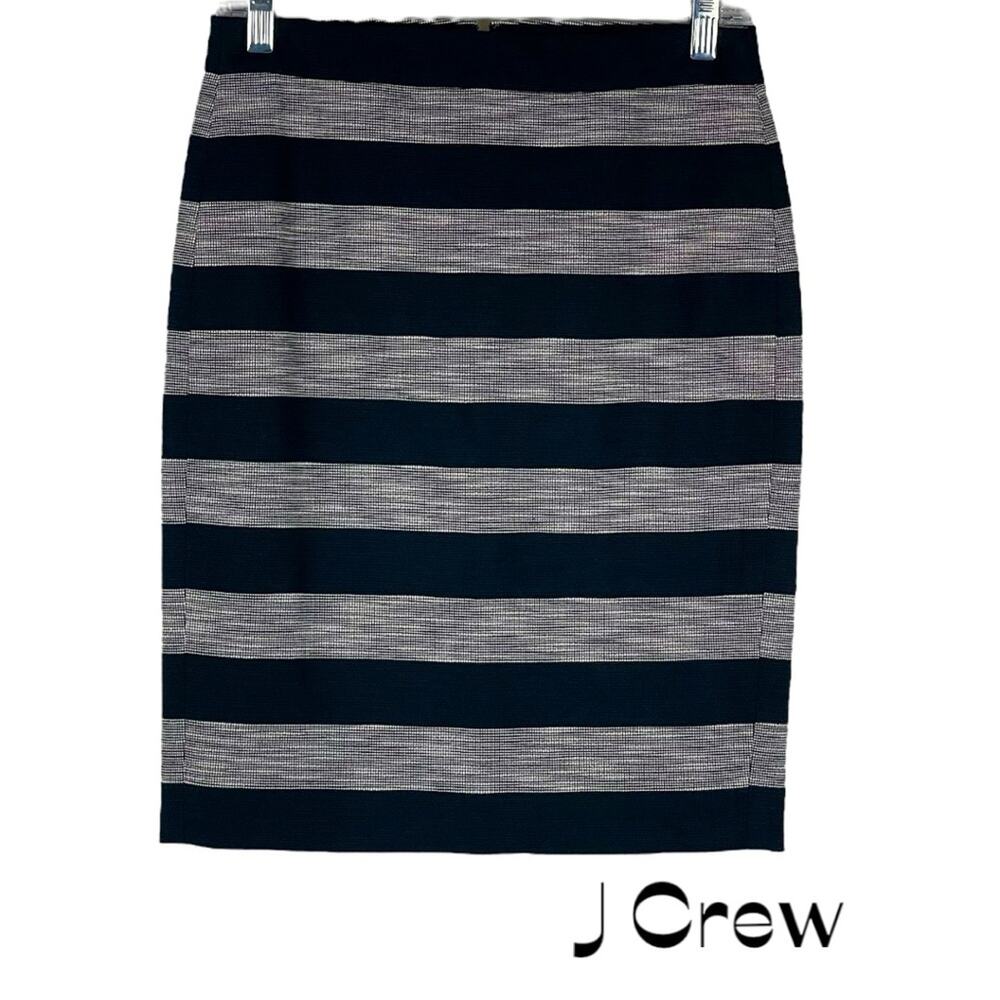 J Crew Classic Black Cream Stripe Pencil Skirt NWT Size 0